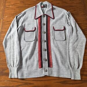 Vintage 70’s Bamberger’s Wool Acrylic Leather Cardigan Made In Italy M RARE
